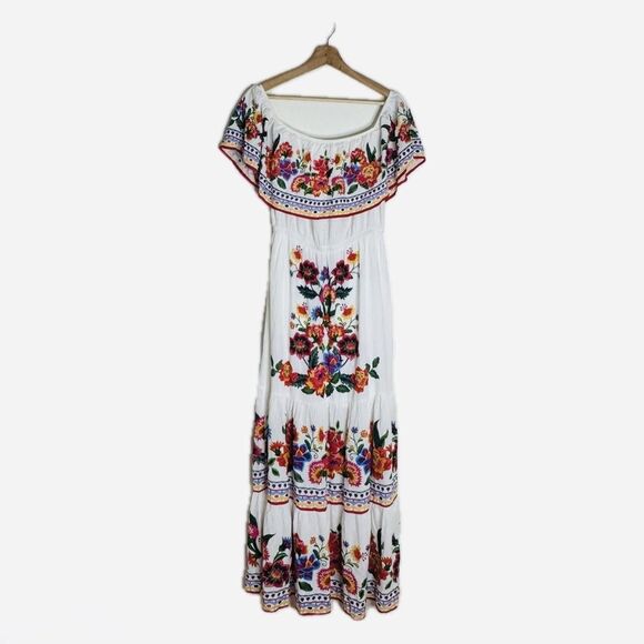 Baltic Born Alejandra Maxi Dress Womens Large Ivory Multi Floral Boho Festival - Picture 1 of 11